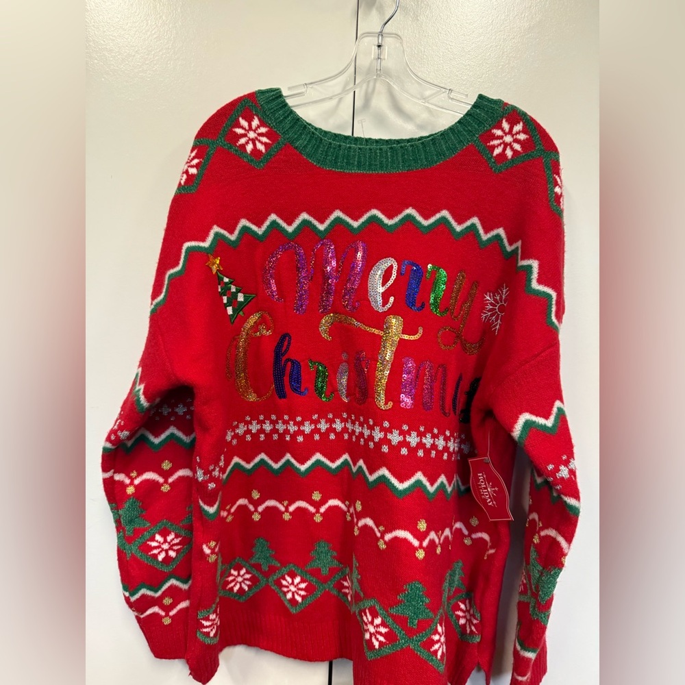 New Merry Christmas sequined ugly Christmas sweater. Parties. Plus size